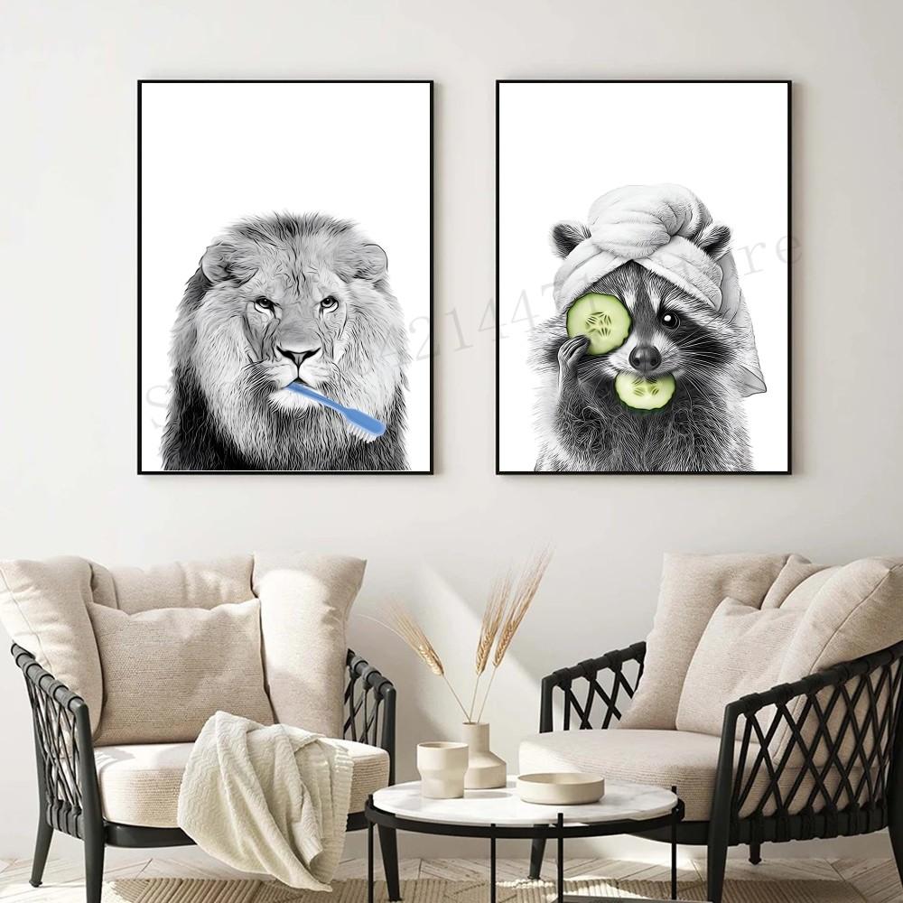 1pc Hot Funny Cat Giraffe Dog Elephant Toilet Paper Bathtub Poster HD Posters Home Room Bar Cafe Decor Art Wall Painting Picture