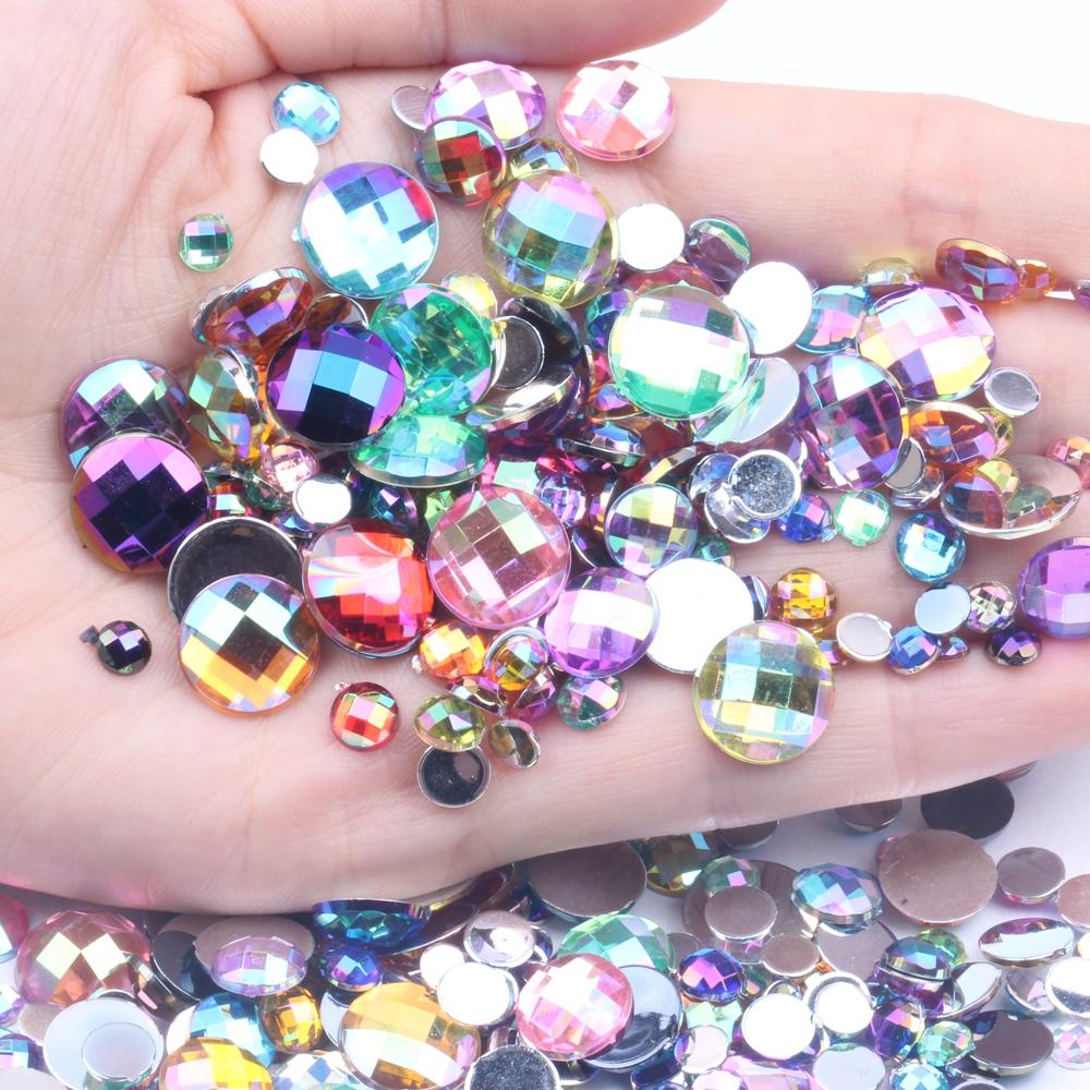 30pcs 12mm Flat Back Round Earth Facets 13 Colors AB Rhinestones Loose Rhinestones for DIY Nail Art Glue Acrylic Gems 12mm 30pcs