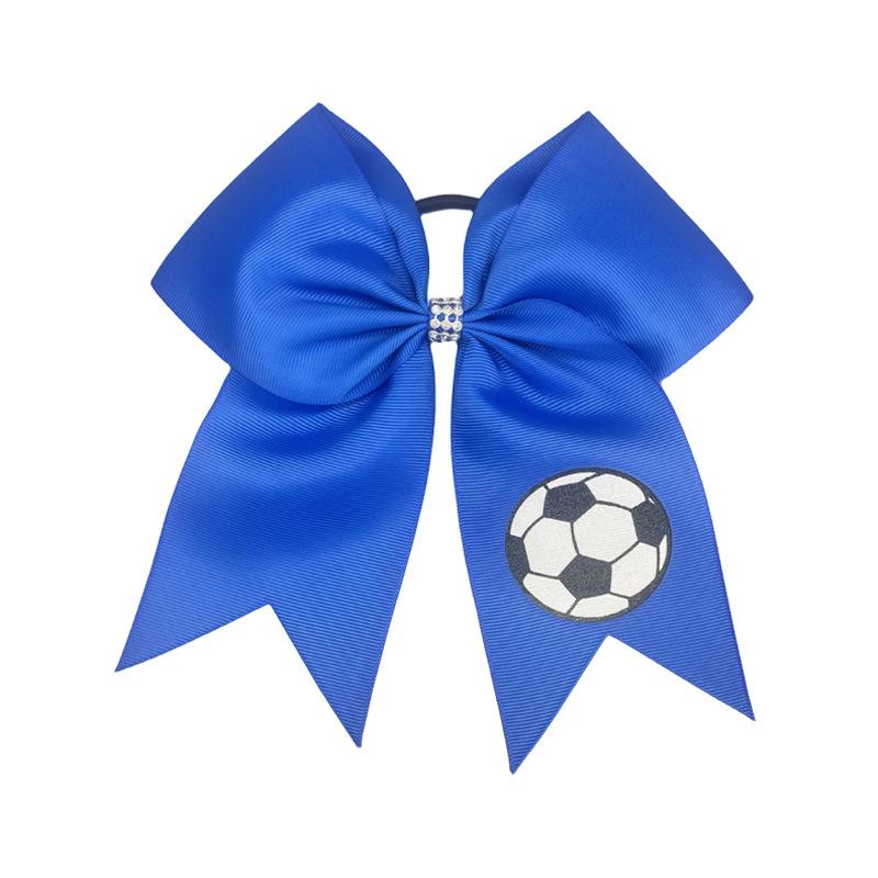 8" Football Pattern Ribbed Swallowtail Bow Hair Tie - Cheerleading Accessory.