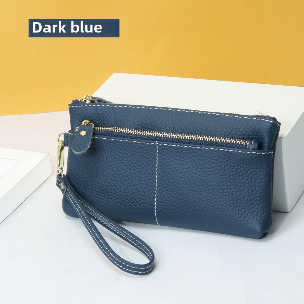 Elegant Long Women's Genuine Leather Clutch Wallet with Thin Korean Style Zipper