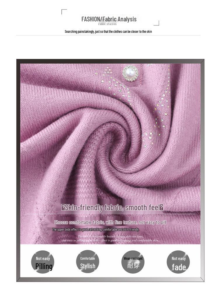 2023 Autumn/Winter New Arrival: V-Neck Knitted Sweater for Middle-Aged & Elderly Women - Fashionable, Long Sleeve, Plus Size, Loose Fit Mother's Wear