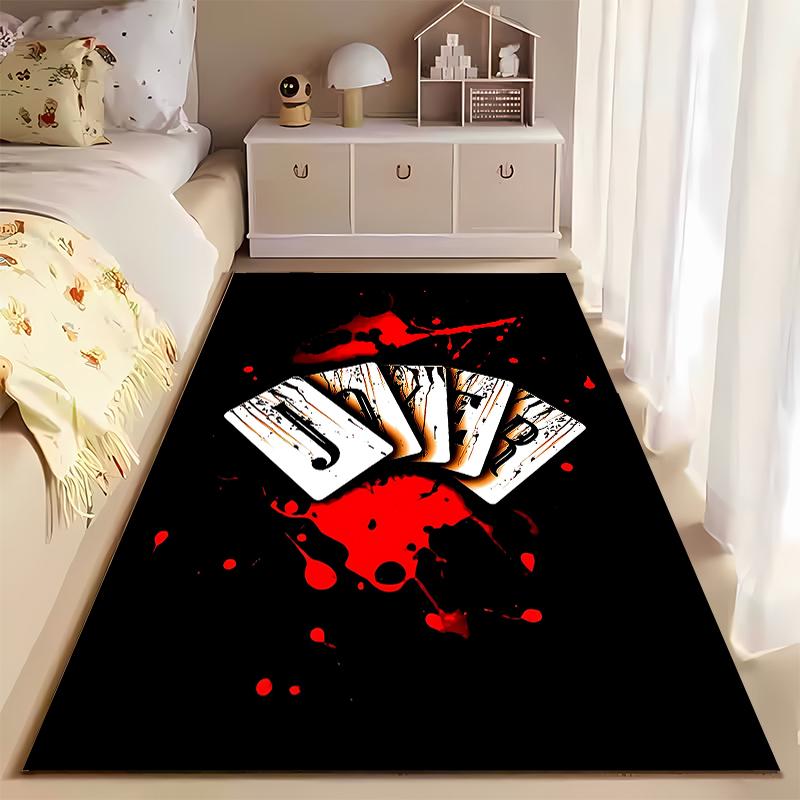 "Black Carpet with Bloody Cards and Joker Patterned Design" Suitable for use as an anti-slip for living room bedroom sofas