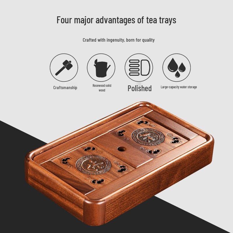 Wooden Tea Tray with Dual Drainage & Storage