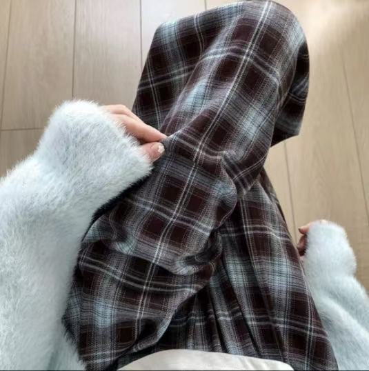Black and white plaid pants women's autumn and winter new lamb wool wide-leg pants high waist straight Korean version of student casual pants