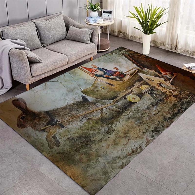 Vintage Garden Gnome Anti Slip Area Rug Dwarf Workshop Retro Cartoon Floor Mat Rustic Cottage Living Room Decor Carpet Gift For Garden Lovers