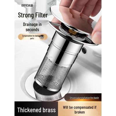 Press-Type Pop-Up Washbasin Drainer with Leak Stopper, Hair Catcher, Odor & Insect Repellent Filter