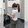 White V-neck exposed collarbone front shoulder short-sleeved T-shirt women's summer new slim and thin simple U-neck top
