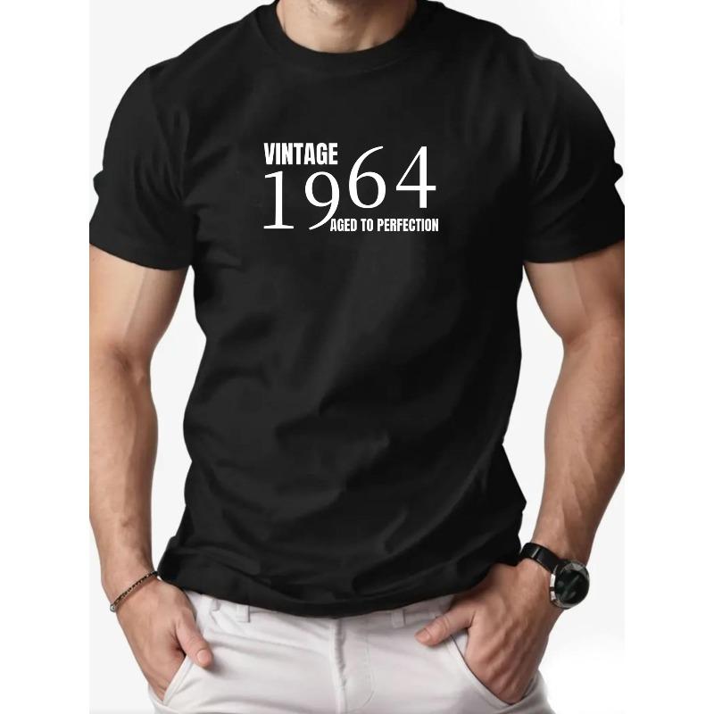

European Size Men S Vintage 1964 Aged to Perfection Graphic Tee - Black Casual Summer T-Shirt with Bold White Print, Regular Fit S чёрный