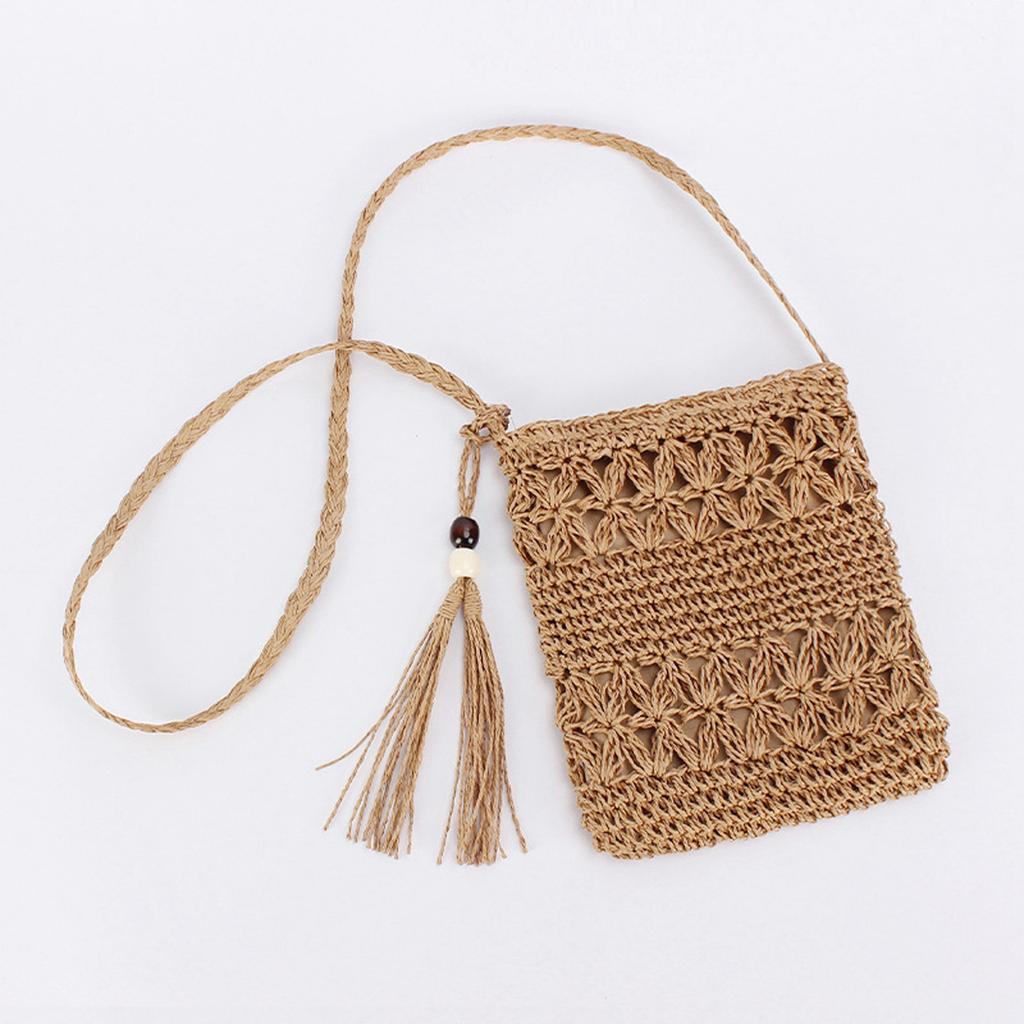 Small Straw Crossbody Bag Women's Woven Rattan Shoulder Bag Beach Shoulder Bag With Tassels