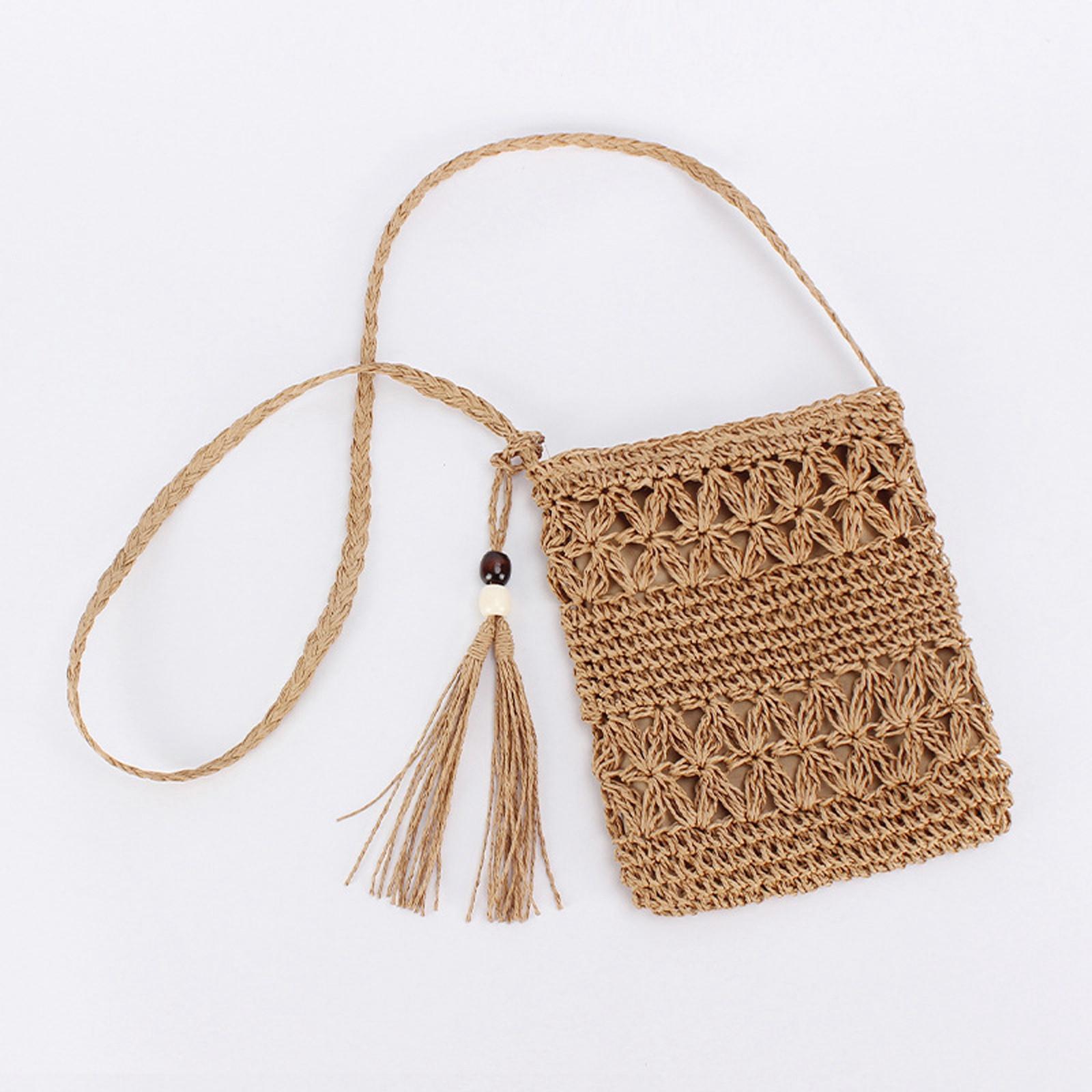 

Маленькая соломенная сумка через плечо, женская плетеная сумка из ротанга, пляжная сумка через плечо с кисточками One Size хаки