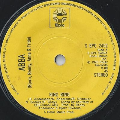 7inch Record ABBA, BJÖRN & BENNY, AGNETHA & ANNI - Ring Ring SEPC2452 Epic 1974 UK Pop Used