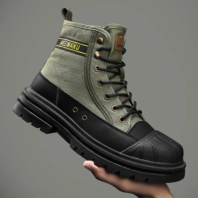 New Men's Ankle Boots, High-quality Outdoor Work Boots, Men's Fashionable Motorcycle Boots, Lace Up High Top Canvas Men's Shoes