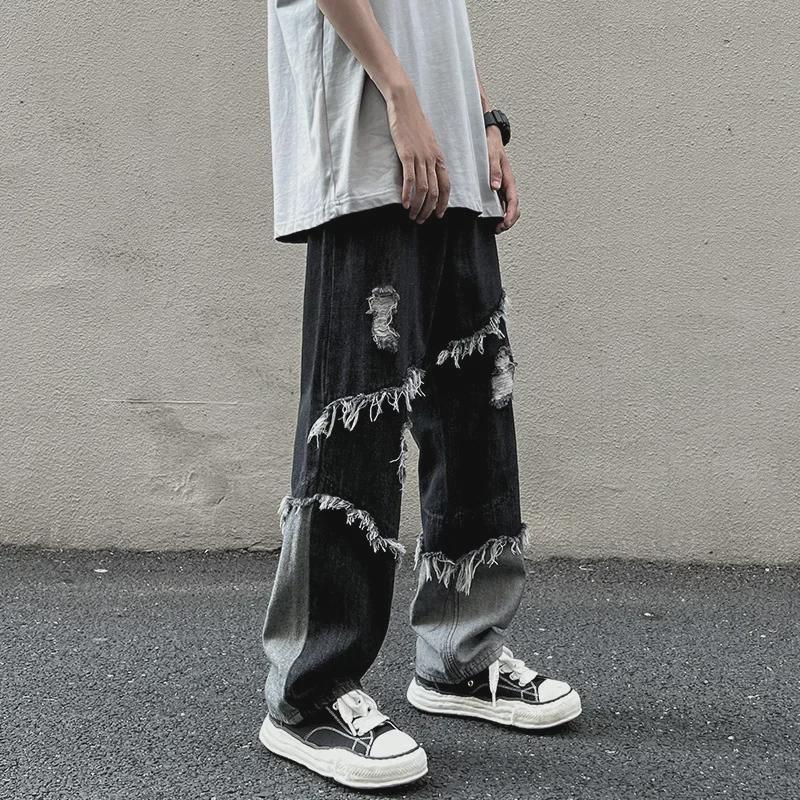 Herren Retro Gewaschene Raw Edge Straight-Leg Ripped Jeans - Sommer Dünner Trendiger Stil