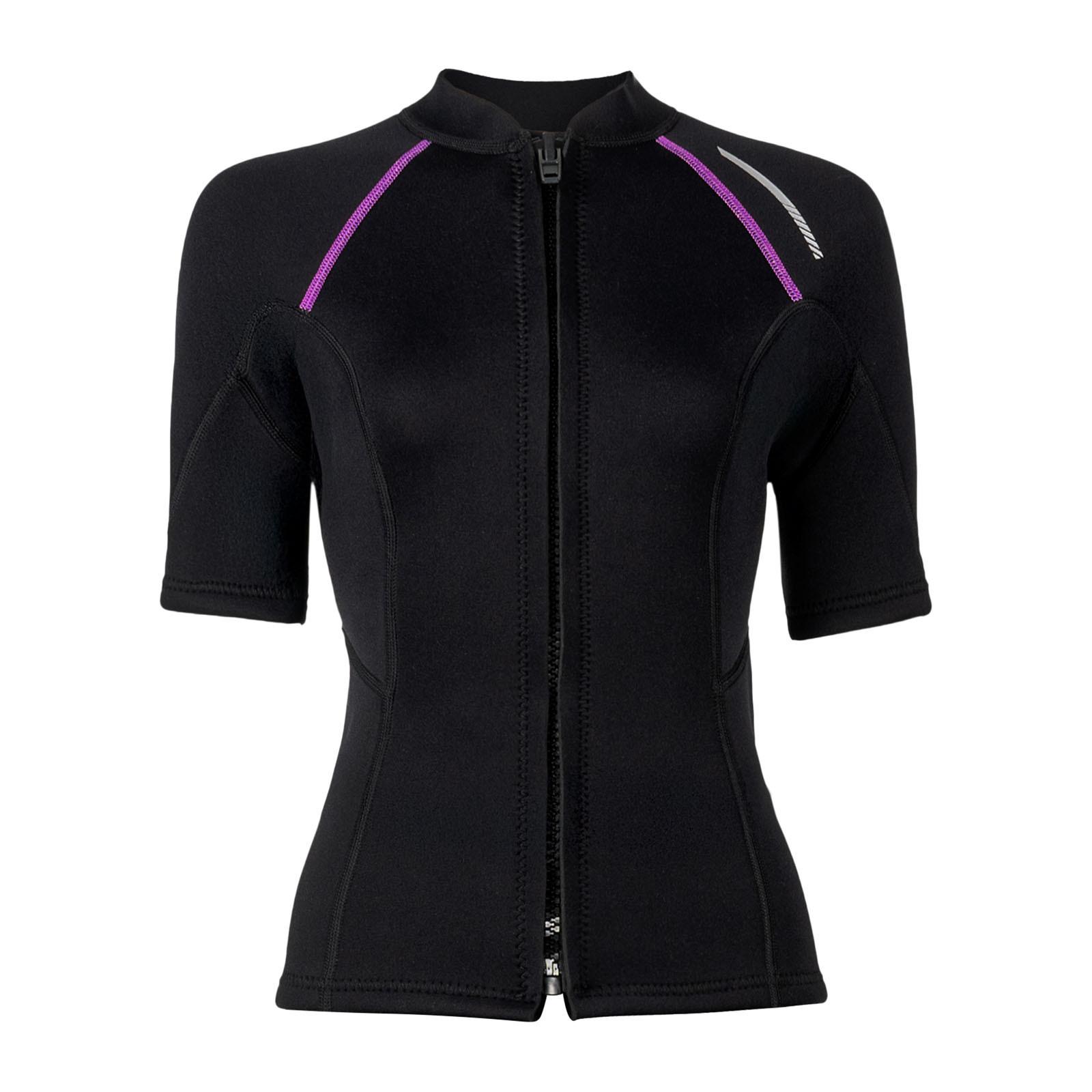 

Женский неопреновый топ для плавания с коротким рукавом и передней молнией, 1,5 мм, гидрокостюм-рубашка для серфинга, дайвинга, водных видов спорта M чёрный