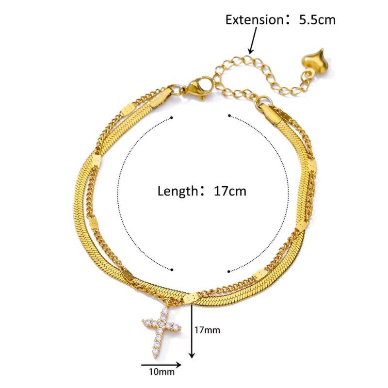New Double-layer Cross Snake Bone Chain Anklet Women's Personality Fashion Temperament Beach Foot Decoration Titanium Steel Anklet