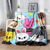 Kawaii Cartoon Animal Characters Print Flannel Blanket, Black Background Throw Blanket