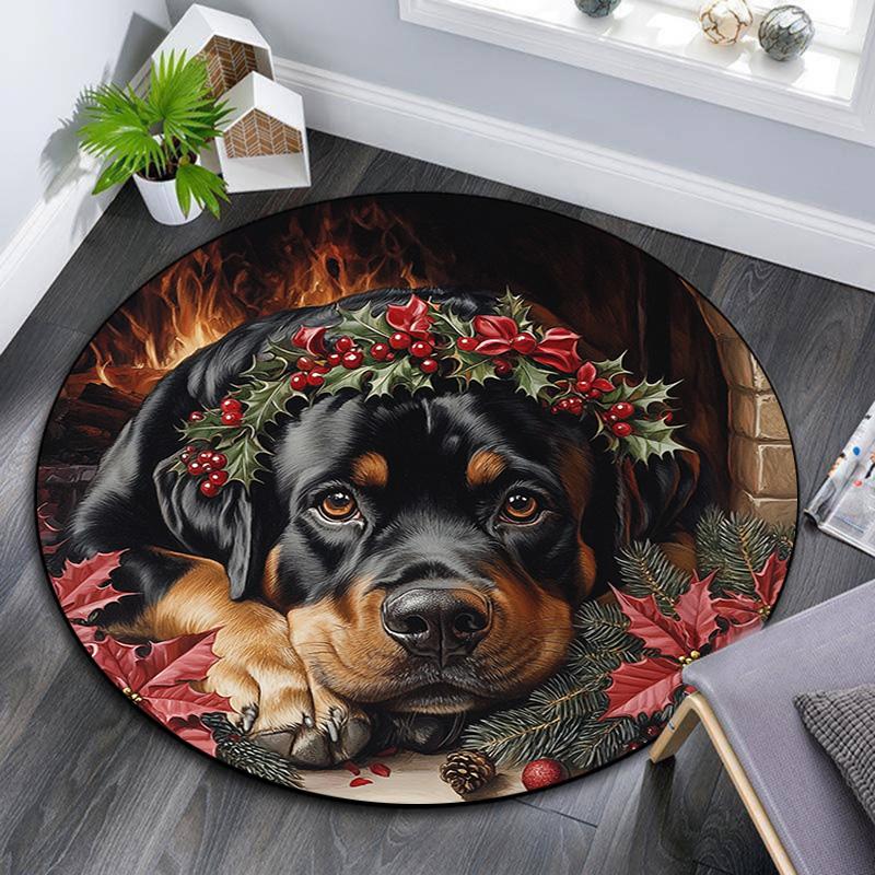 Rottweiler Round Area Rug,Carpet Rug for Living Room Bedroom Sofa Playroom Decor,Non-slip Floor Mat