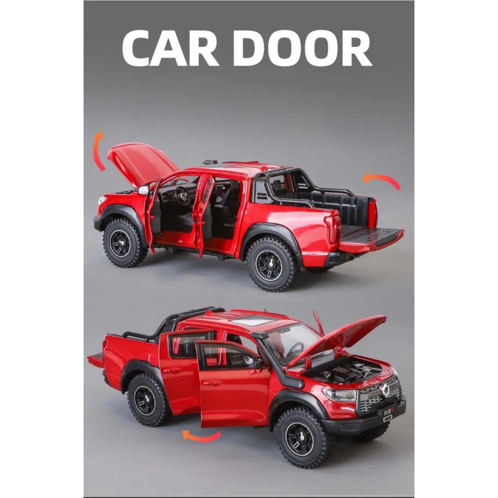 Simulation 1/24 Great Wall Motor POER Pickup Alloy Car Model with Sound Light Off Road Vehicle Toy Birthday Gift Collection