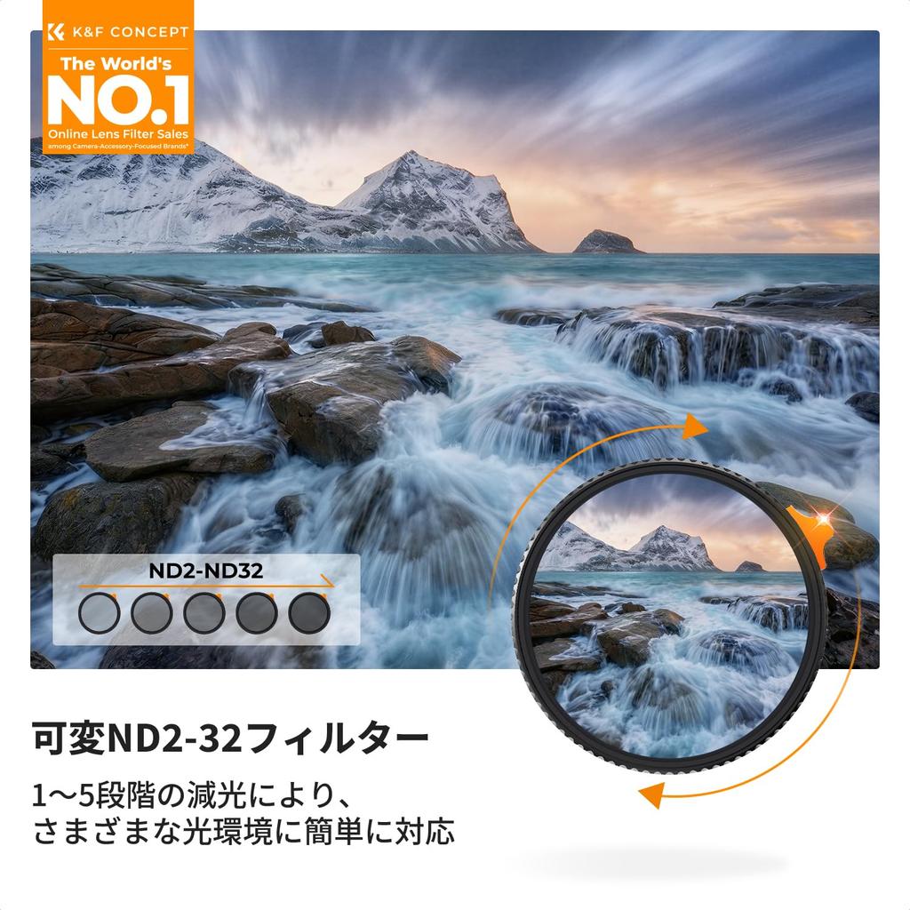 CONCEPT 77mm True Color Reflection Variable ND Eliminates Yellow Reflection Coating K&F & Ultra-Low ND2-ND32 Filter, Cast, Ultra-Low 0.1%, 28-Layer