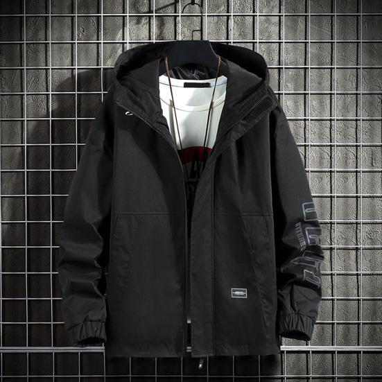 

Мужская куртка с воротником с капюшоном, длинным рукавом, карманом на молнии и буквенным принтом, толстый теплый кардиган, свободное повседневное мужское пальто средней длины