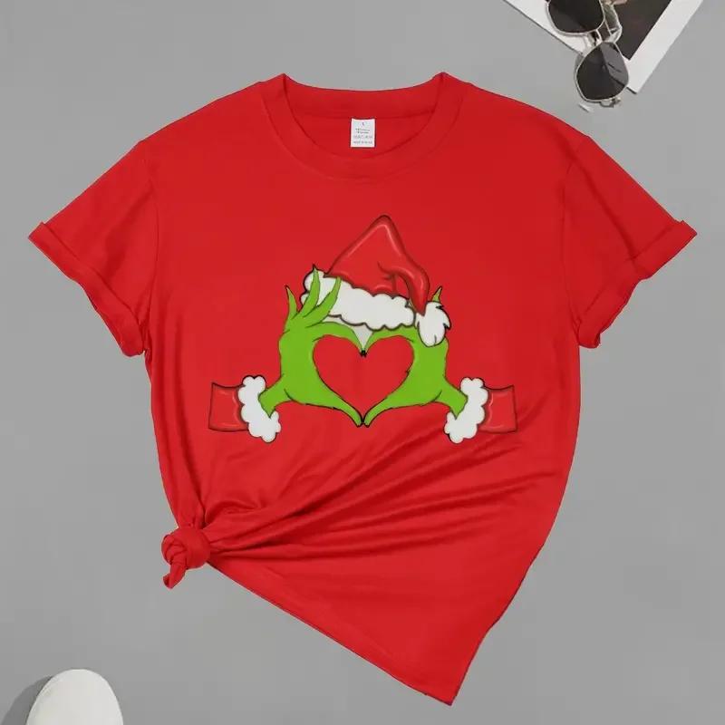 Christmas Print Round Neck Sports T-shirt Short Sleeve Casual Tops Women's Activewear Female Merry Christmas Gift T-Shirt Tops
