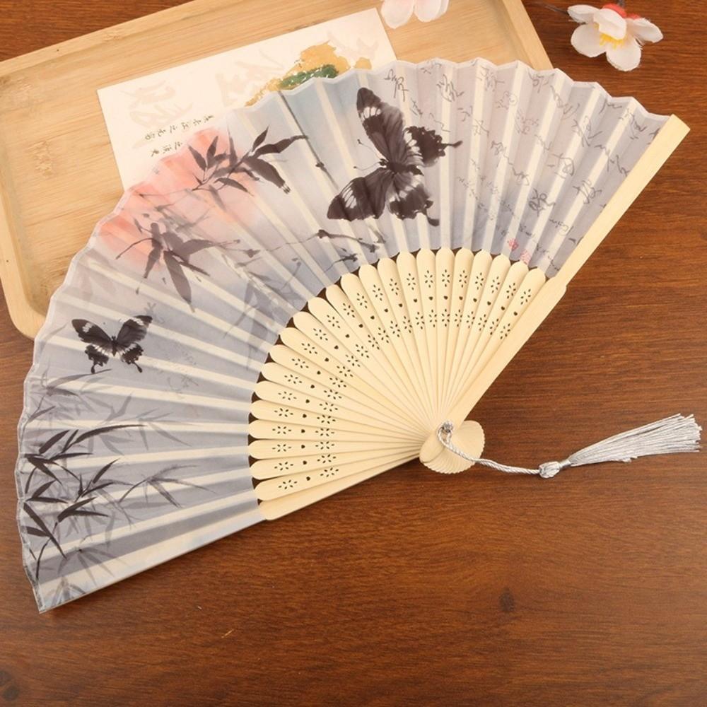Butterfly Chinese Art Fan Bamboo Frame Hand Fan Elegant Vintage Silk Folding Fan  Home Decor