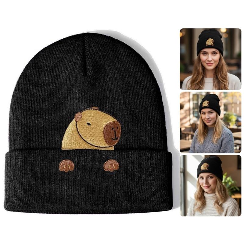 Cute Capybara Embroidered Beanies Soft Stretchy Acrylic Hat Unisex Design For Family Friendly Activities And Travel
