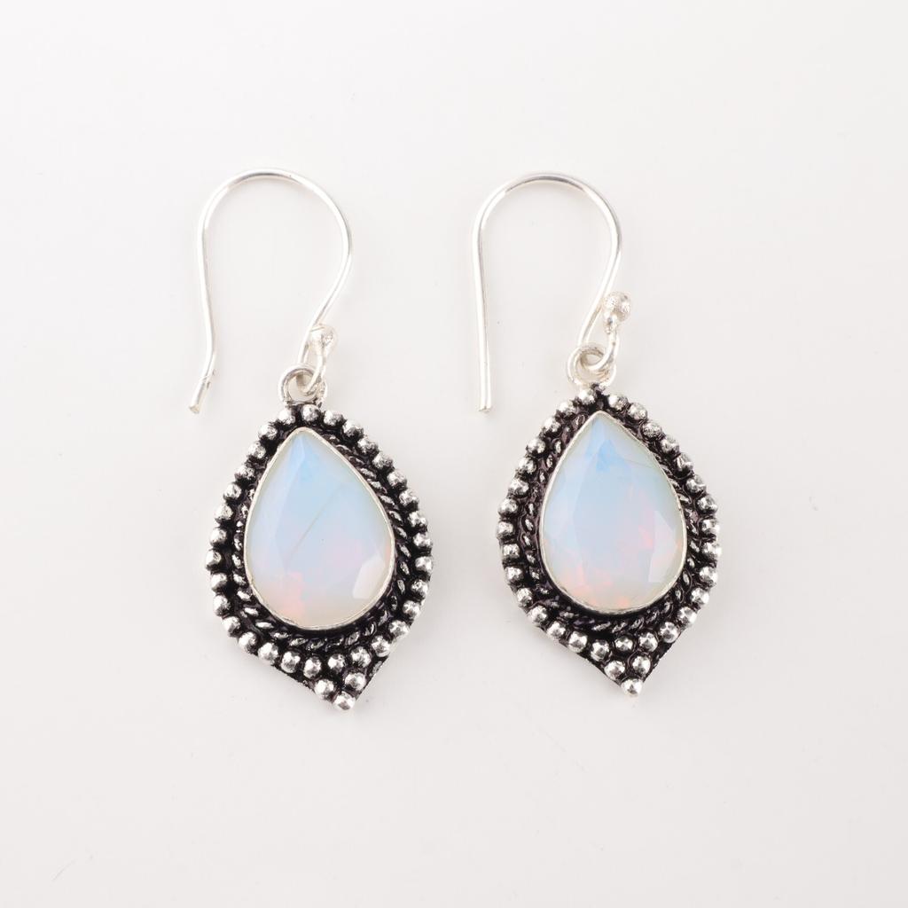 Milky Opal Gemstone 925 Sterling Silver Handmade Jewelry Earrings 1.6" For Gift EE-164-18