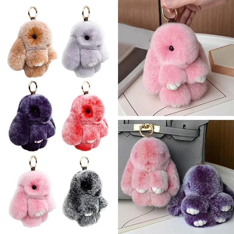 Süße Langohr-Kaninchen Schlüsselanhänger Echter Nerzfell Kaninchenpuppe Anhänger Spielzeug Schmuck Bommel Anhänger Geschenke Handtasche Plu C9M0