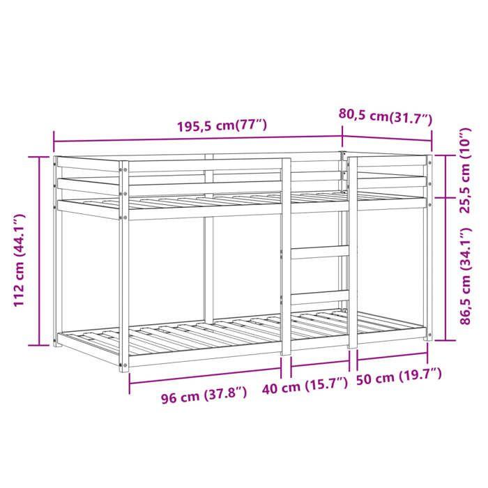 VidaXL Bunk Bed with Curtains White/black 75x190 Cm Solid Pine Wood, Bed, Bed Frame, Low Bunk Bed, Furniture of 3283925