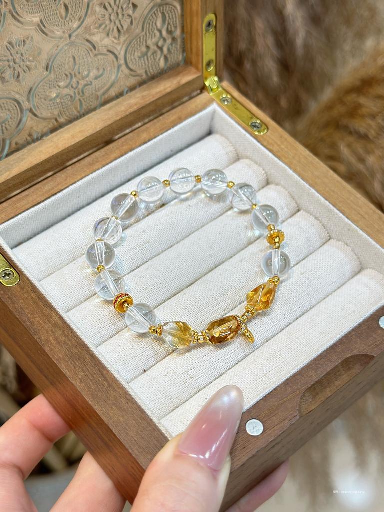 Jewelry Natural Citrine Cut Fortune Crystal Bracelet Bracelet White Crystal Round Beads