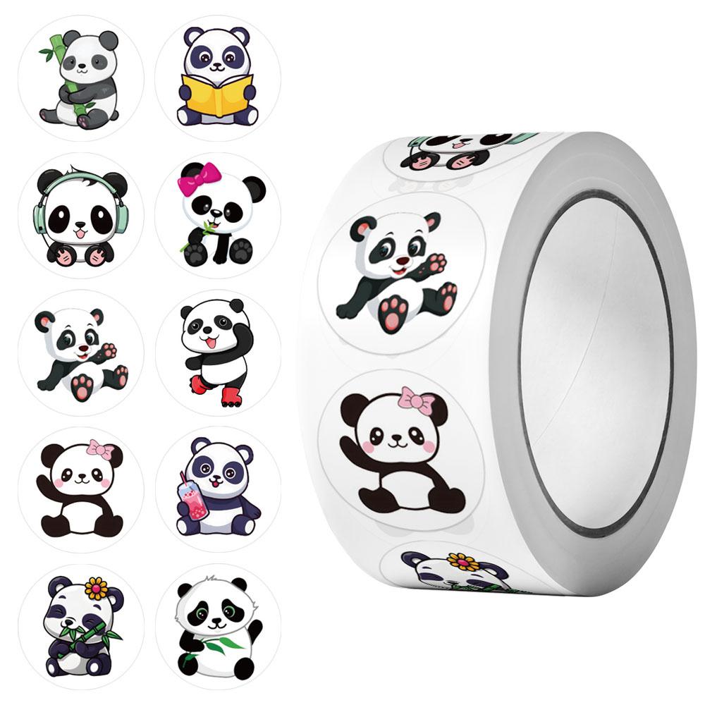 1Roll(500pcs) 1'' Round Cartoon Reward Pandas Stickers for Kids Teacher Reward School Supplies Animal Incentive Home Decor