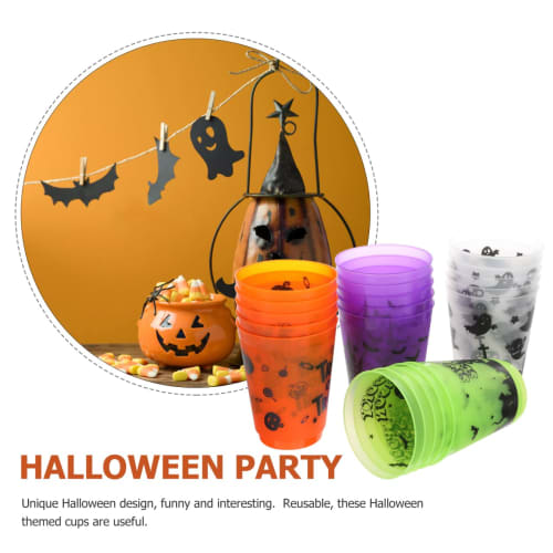 Lurrose Halloween Theme Plastic Cups, 20-Pack, Reusable Party Drinking Cups, Available In Various Colors, Durable and Stable Construction
