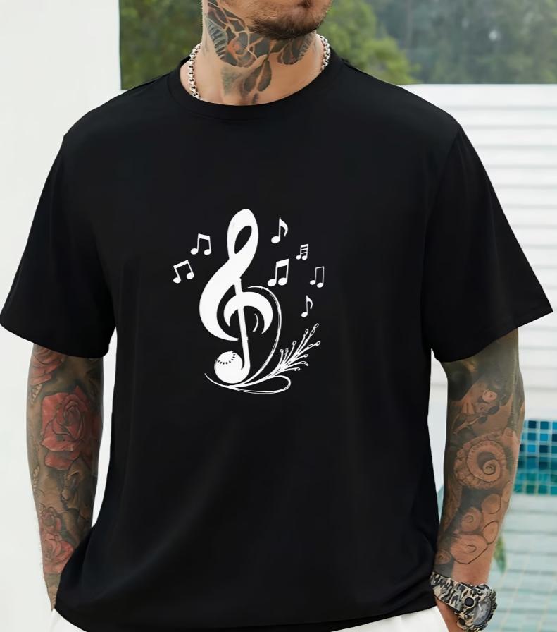 Music Clef Melody Notes Graphic Tee Unisex Short Sleeve Festival Gift Idea Trendy Summer Tshirt Comfortable Teamwear Cotton Top