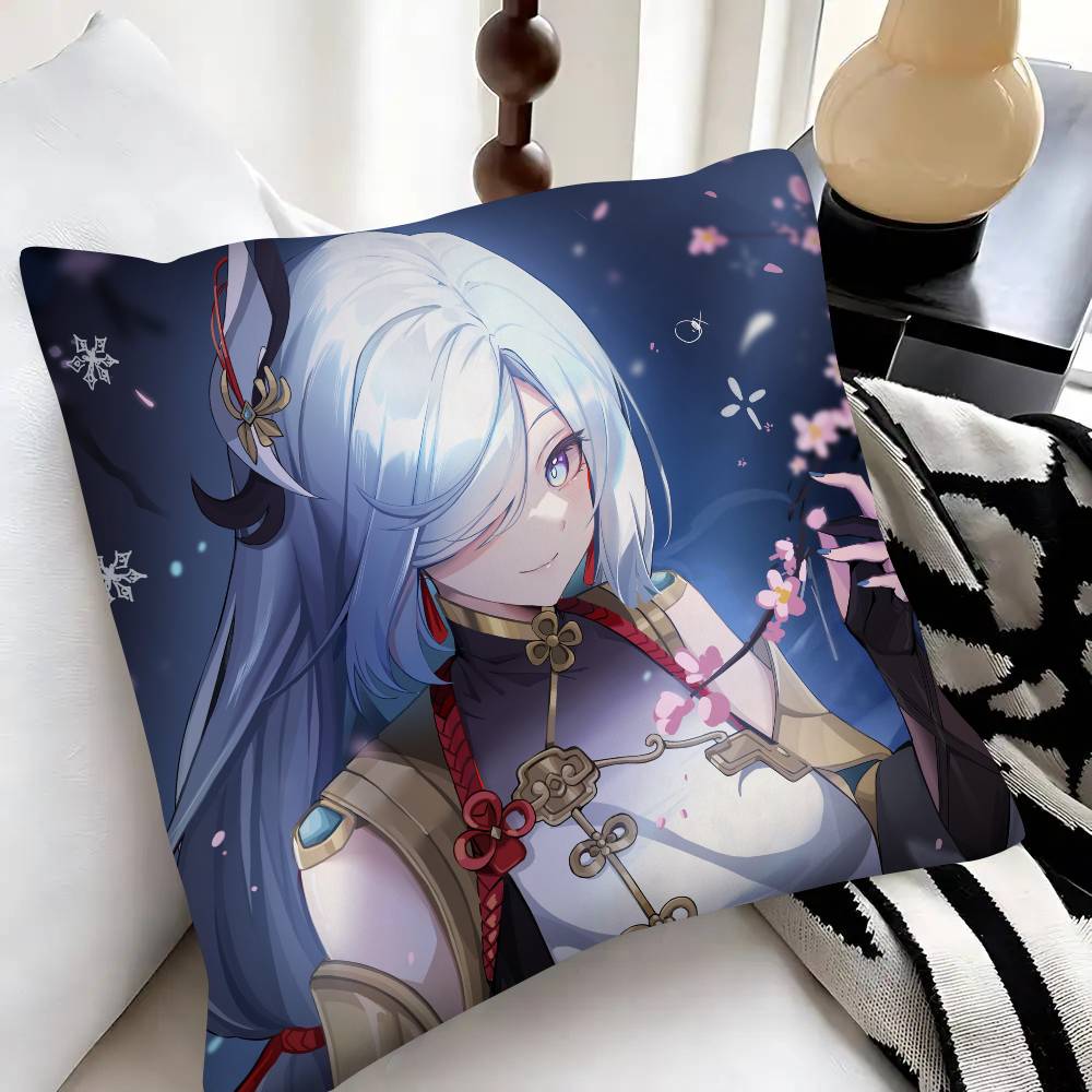 Game Anime Genshin Impact Shenhe Pillow Case Fashion Square Pillowcase Bedroom Sofa Room Ins Decoration Leisure