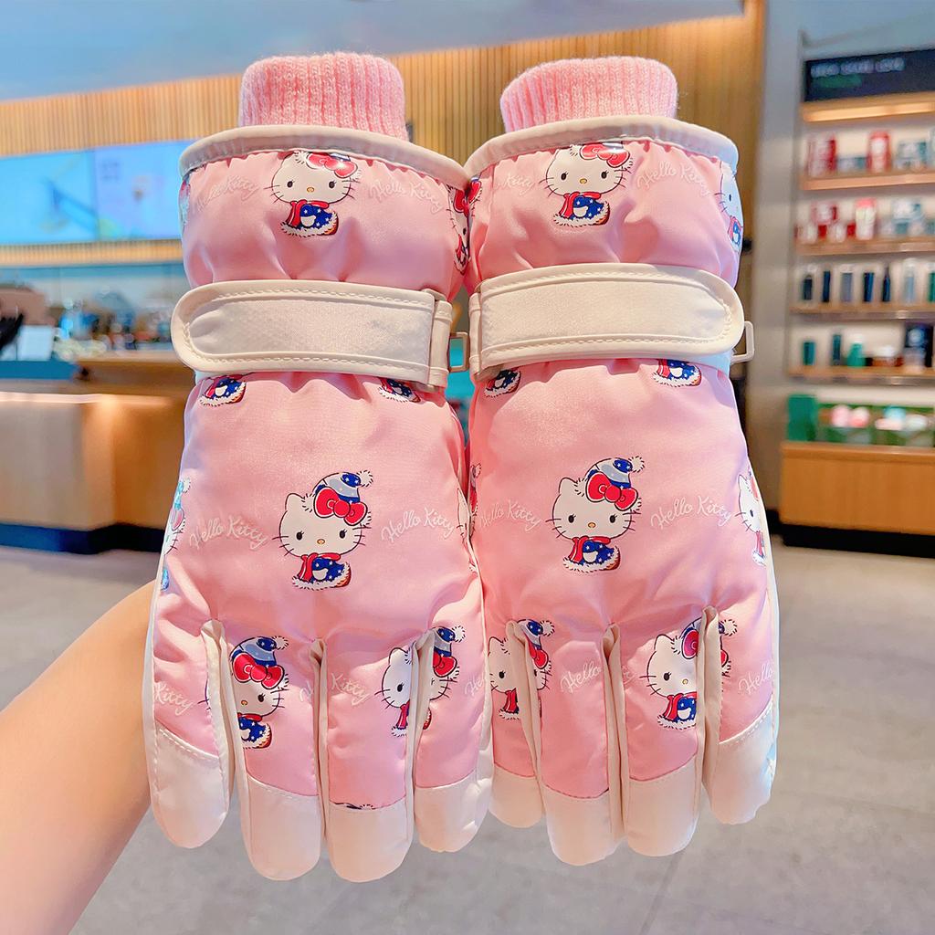 Sanrio Kinder Skihandschuhe Hello Kitty Wasserdicht Kälteschutzhandschuhe Warme Handschuhe für den Winter Wintergeschenk für Kinder