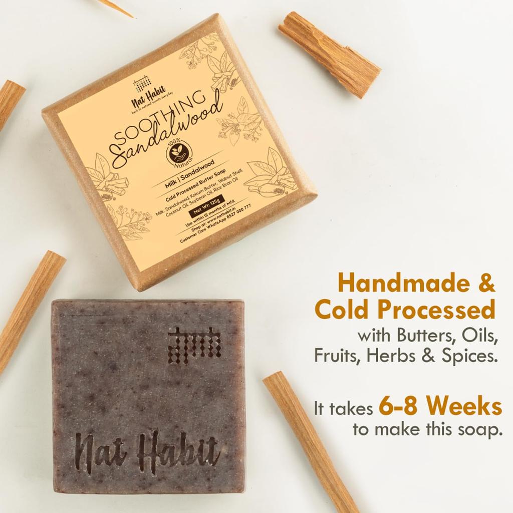 Nat Habit Sandalwood De-Tan Soap 125g x Pack Of 2 For Gentle Skin Brightening And Natural Hydration For Men And Women Daily Use
