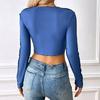 Women's Slim Short Navel Exposed Round Neck Temperament Long-sleeved Tops