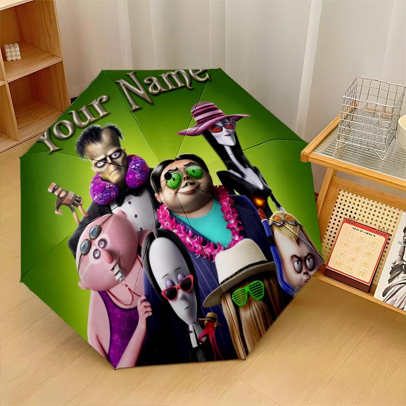 Custom Text Automatic 8 Bone Umbrella, Portable Sun Rain Protection UmbrellaThe Addams Family