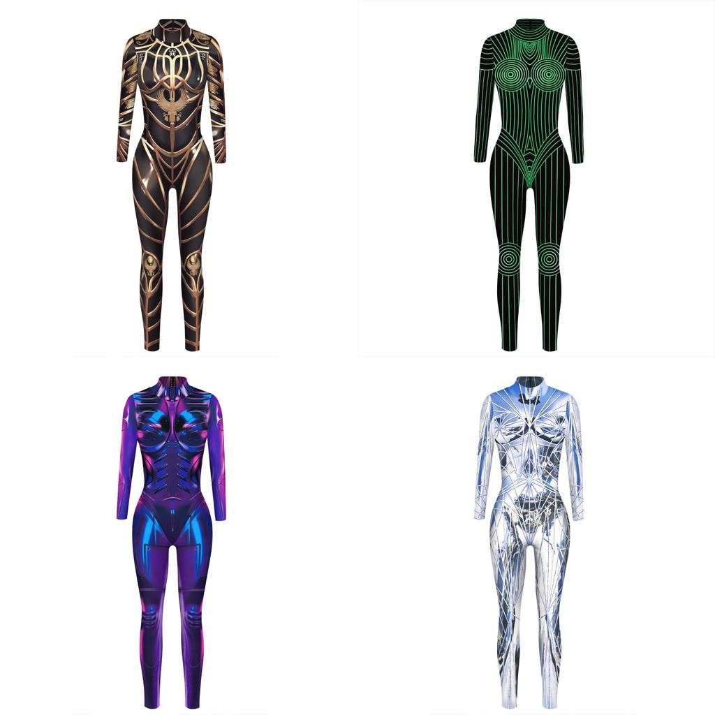 Goth Skull Cosplay Jumpsuit With Digital Print For Adults Halloween Costume