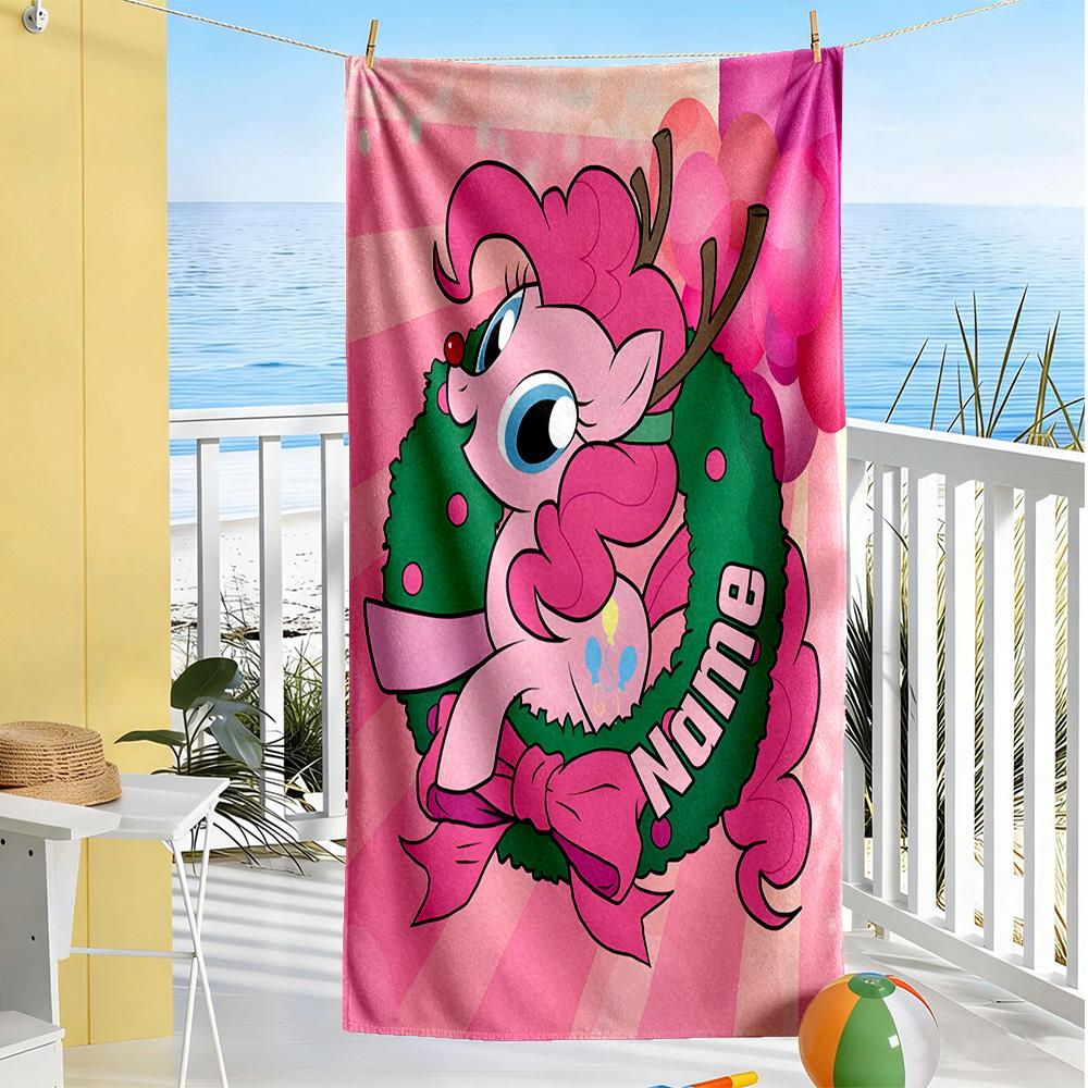 Little Pony Personalized Text Beach Towel Super Soft & Absorbent Suitable for Swimming Gym Camping Yoga Vacation