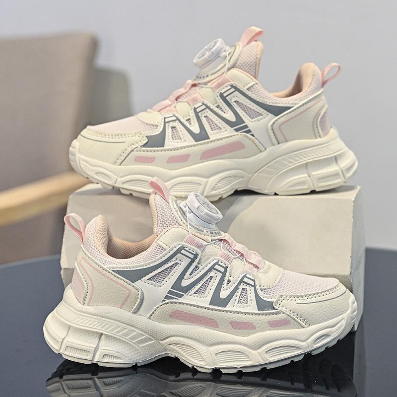 Girls dad shoes children's knob buttons girls pink running shoes 2025 spring and summer new middle and older children's sports shoes