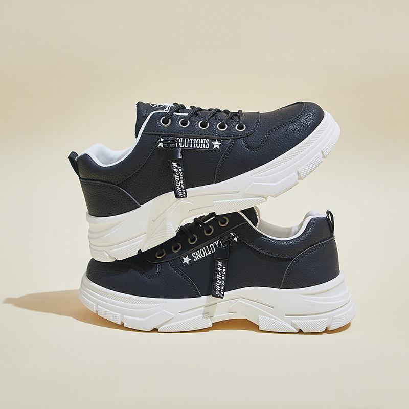 

Женские повседневные туфли на толстой платформе Dad Shoes со шнуровкой, нескользящие, для ходьбы, удобные кроссовки из искусственной кожи для бега и тенниса для женщин, дышащие кроссовки 40 чёрный