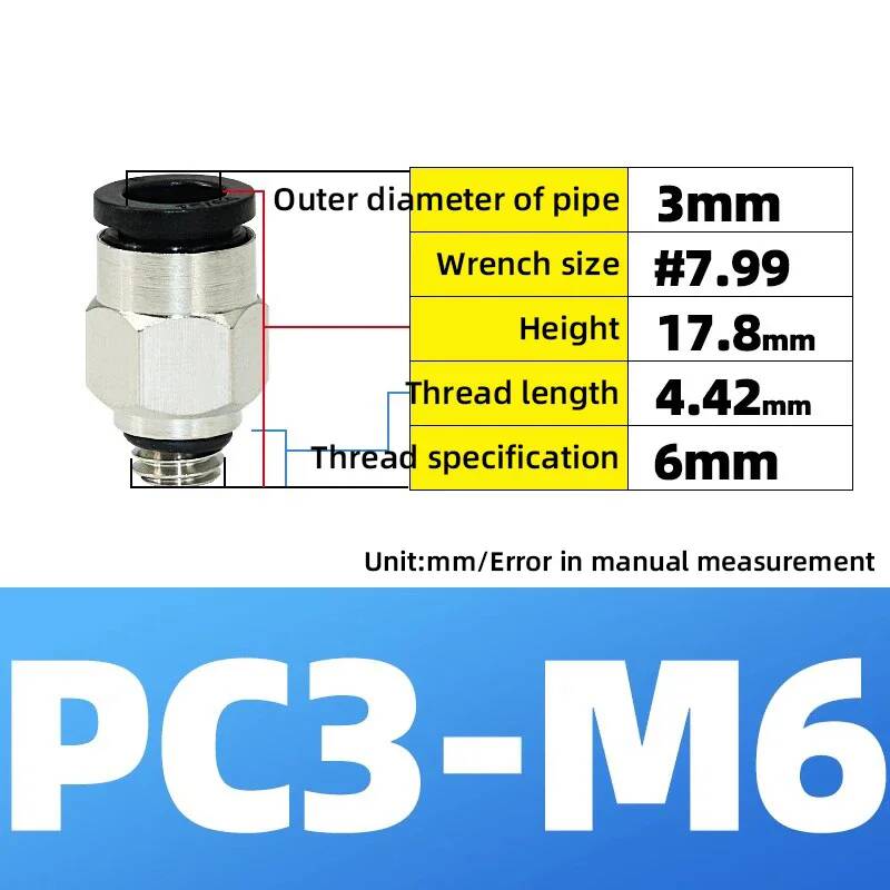Pneumatik-Fittings Messing Mini-Verbinder Luftschlauch Schnellkupplung PC4-M3/M4/M5 4mm Gewinde Durchgangsgerade Verbindung