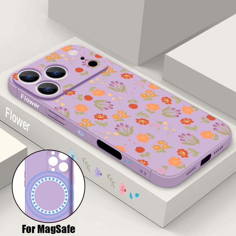 

White Flower Pattern Case For iPhone 17 Pro Max iPhone 16 15 14 13 Pro Max Magnetic For Magsafe Soft Silicone Phone Back Cover iPhone 13