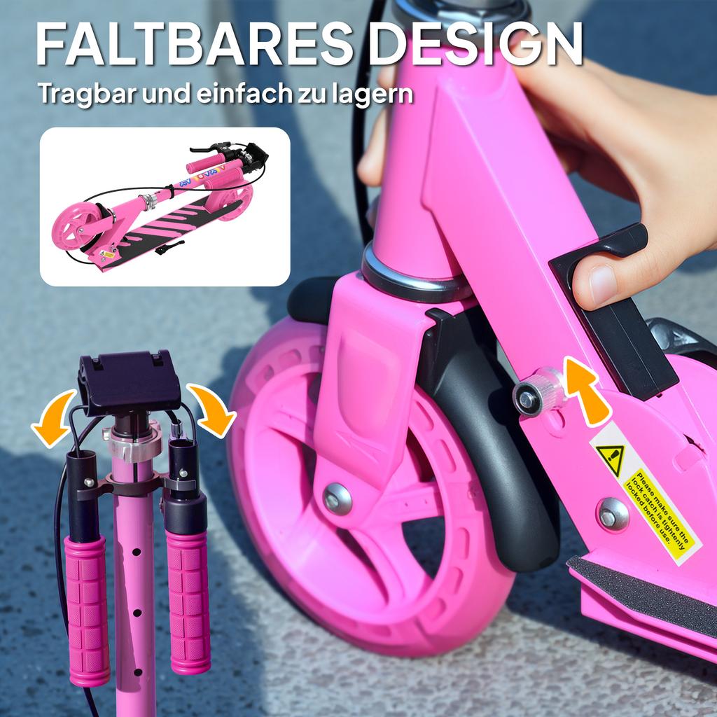 Kinderroller, Doppelte Bremsen, Metallrahmen, Fußstütze, Faltbar, 3-8 Jahre, Pink