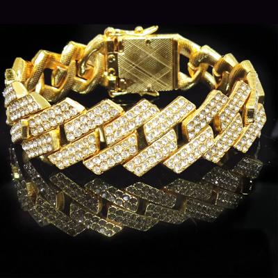Hip Hop Bilezik Bling Buzlu Out Miami Zirkon Küba Prong Açacağı Taklidi Erkekler Bilezik Kolye Erkekler Takı Için