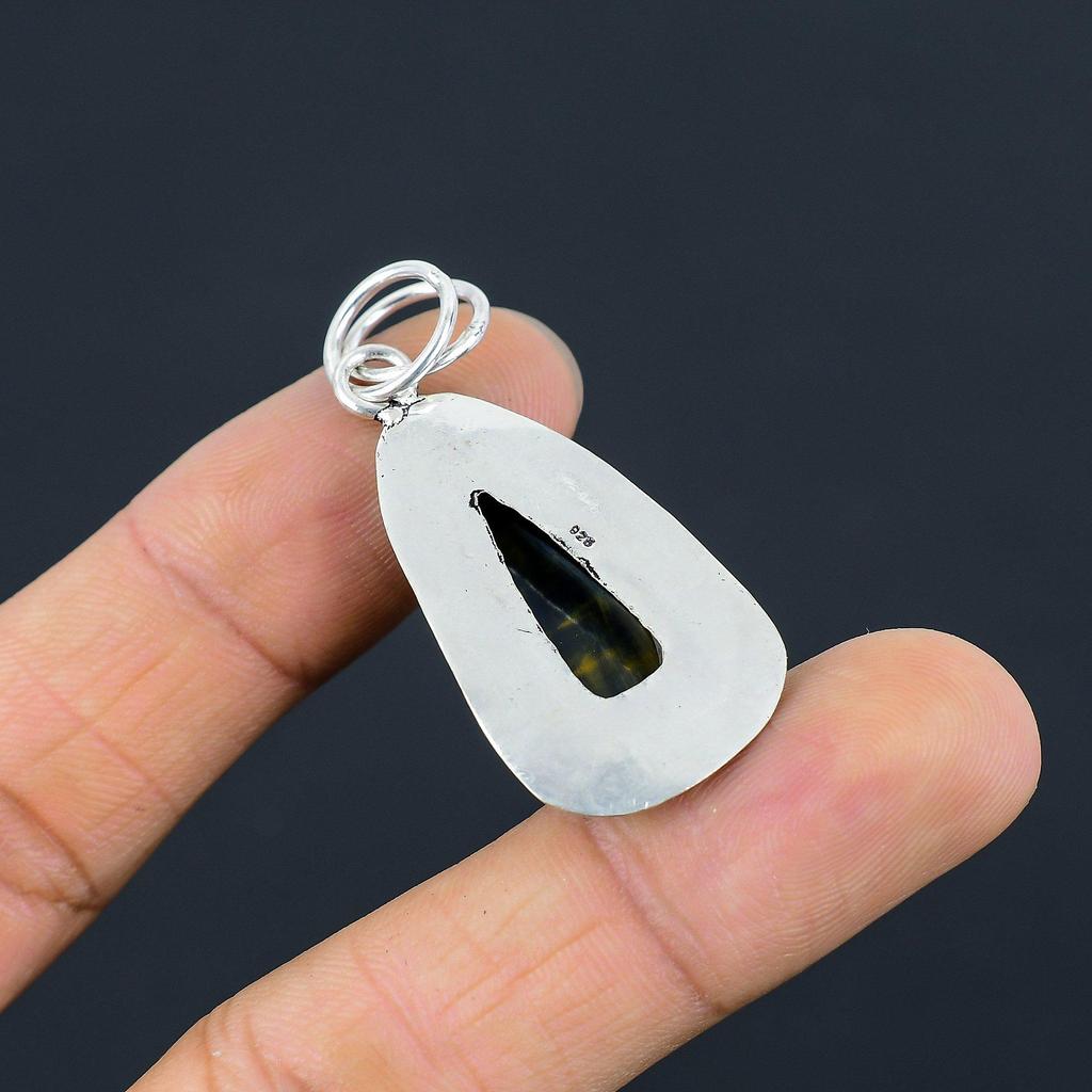 Daughters Day Deal Trillion Pietersite Stone Wedding Bezel Pendant 925 Silver