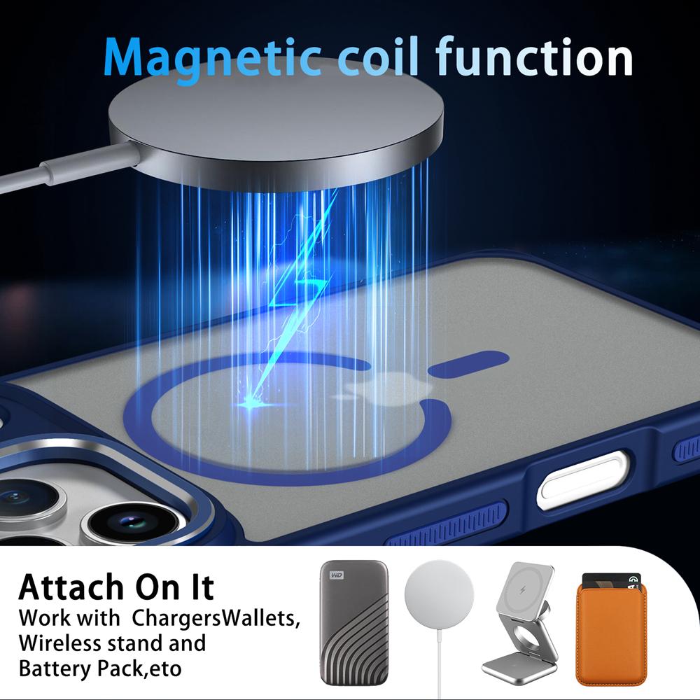 KEYSION Shockproof Magnetic Case for iPhone 15 16 Pro Max 15 Plus 16e Matte Translucent PC+TPU Color Blocking Phone Cover