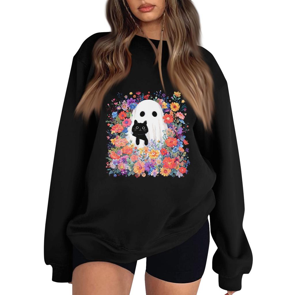 Women's Pullover Dropped Shoulder Halloween Print Sports Sweatshirt Top